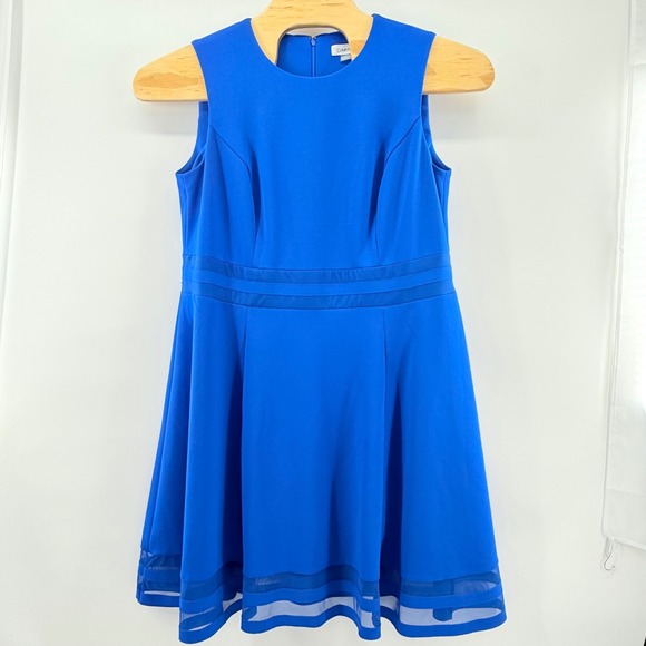 Calvin Klein Royal Blue Dress 16W Sleeveless Fit & Flare Sheath Cocktail Party - Picture 1 of 5